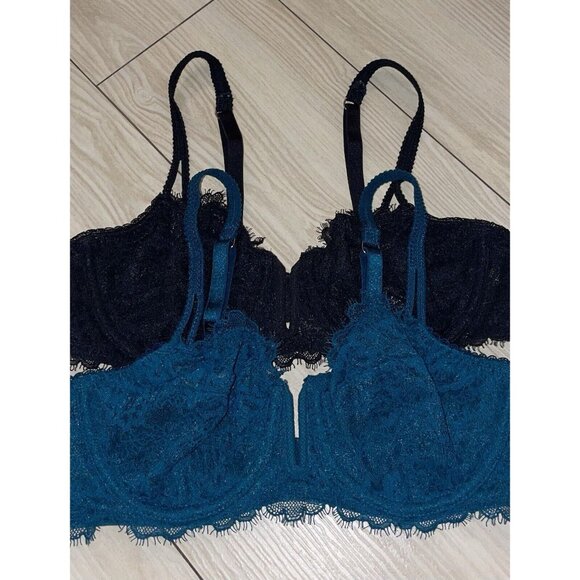 2 Auden Balconette Coverage Unlined Bras Lace Underwire Womens 34A Teal Black - Picture 3 of 7